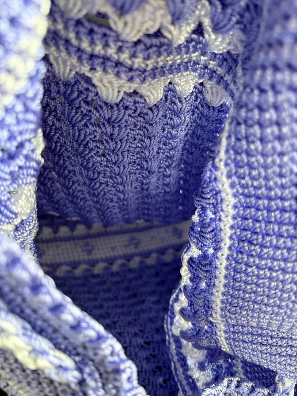 Crochet Backpack Purse Lavender White Boho Cottagecore Festival Bag